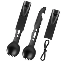 7 in 1 multifunctional camping spork spoon fork knife combo tableware with bottle openerwhistlesaw tooth blade