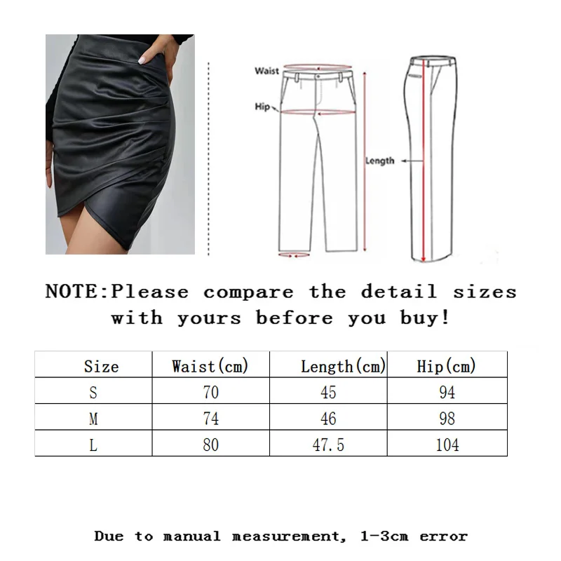 

Sllsky Faux Leather Short Skirt Buttocks Women Hem Asymmetric Ruched Black Sexy High Waist Slim Elegant Streetwear Mini Ladies