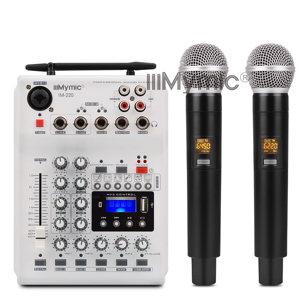 IiiMymic аудио DJ микшер KTV Микрофон Моно USB AUX вход 2 канала ручной UHF беспроводной микрофон 48 В фантомное питание для KTV
