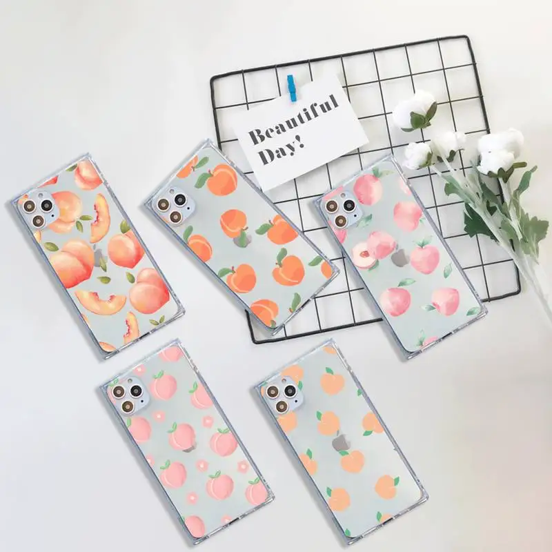 

Pink Peach fruit pattern Phone Case Transparent for iPhone 7 8 11 12 se 2020 mini pro X XS XR MAX Plus