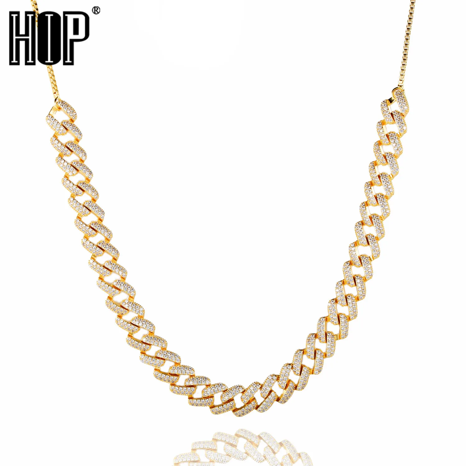 

Adjustable Slider Choker Chain Iced Out Cubic Zirconia Miami Curb Cuban Link Chain Gold Color Plated Necklace Hip Hop Jewelry
