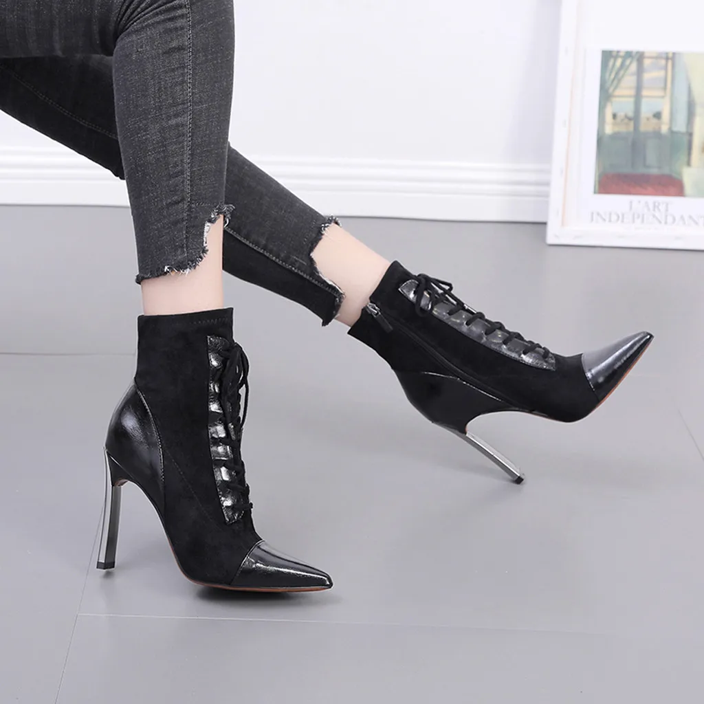 Женские ботинки в готическом стиле черного цвета женские на высоком каблуке с