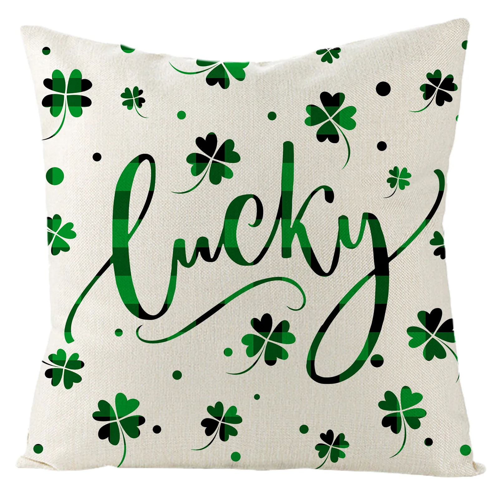 

Household Cushion Cover St. Patricks Day Pillow Cover Four-leaf Clover Clover Plaid Car Sofa Cushion Cover Wholesale