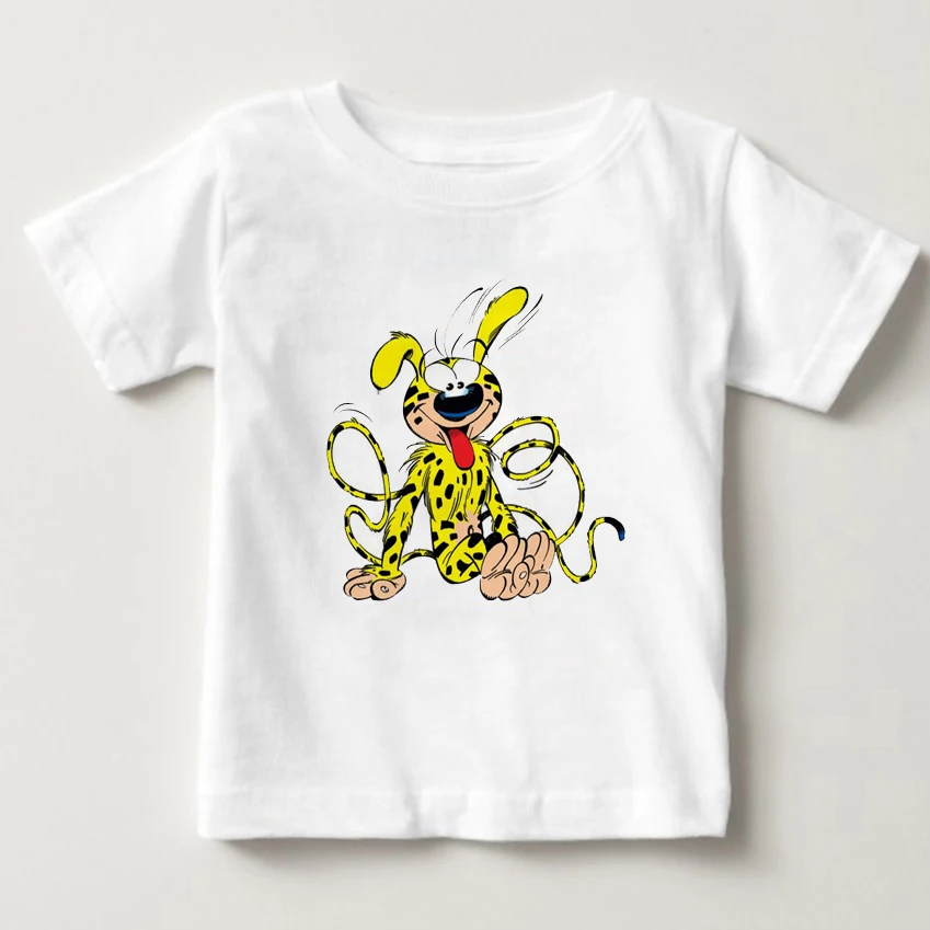 

Children's Summer Short Sleeved White T-shirt Mysterious Long Tail Leopard T-shirt Sur La Piste Du Marsupilami Boy Girl T-shirt
