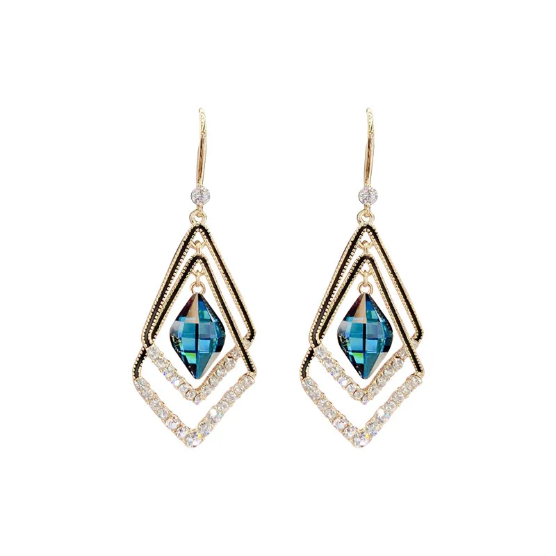 Blue Geometric Double Earrings Korean Temperament Online Celebrity Earrings Earrings Women's New Personality Earrings Long 5
