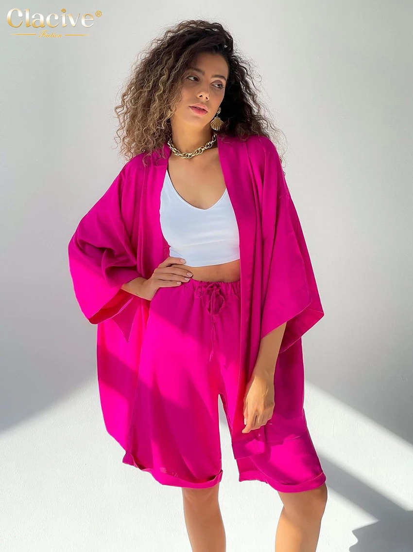 

Clacive Модные халаты с коротким рукавом, комплект из двух предметов, женские летние повседневные свободные домашние костюмы, женские элегантн...