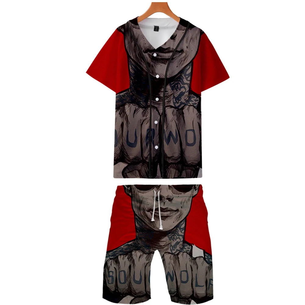 Новинка комплект из двух предметов с 3D принтом волка летняя Бейсбольная Футболка