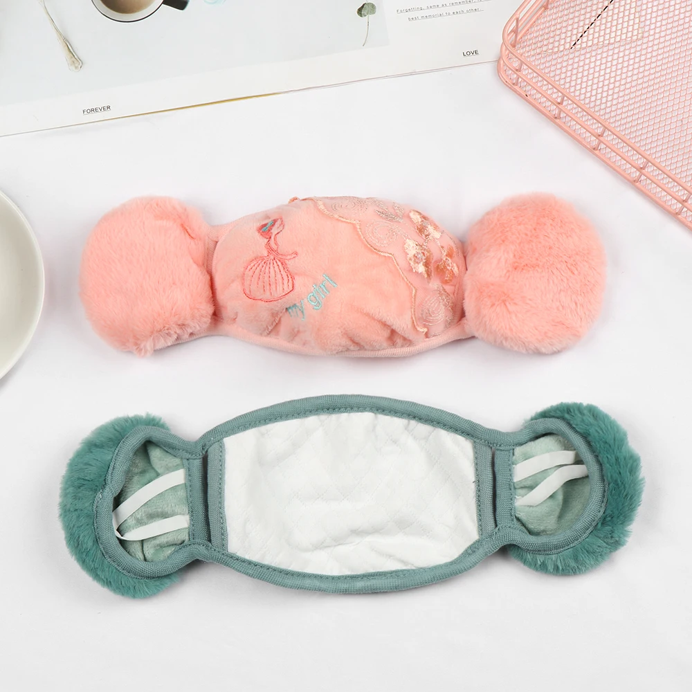 

New Lace 2 in 1 Warm Mask Earmuffs Autumn Winter Thicken Plush Mouth-muffs Ear-muffs Outdoor Keep Warm Ear-cap Earflap