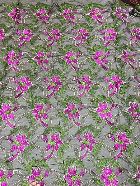 

5yards Nigeria guipure lace Embroidered flowers African net tulle lace fabric For Femal/Sewing dress JDNDE151