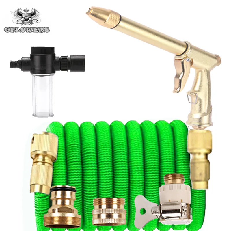 

High quality hose high pressure car wash water gun 3 times telescopic magic hose outdoor car wash watering gardening supplies