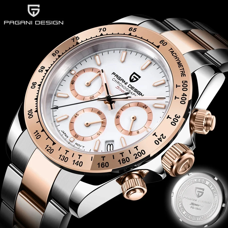 

PAGANI DESIGN Brand Sport Quartz Watch Stainless Steel 100M Waterproof Luxury Men watch Sapphire Luminous VK63 Chronograph reloj