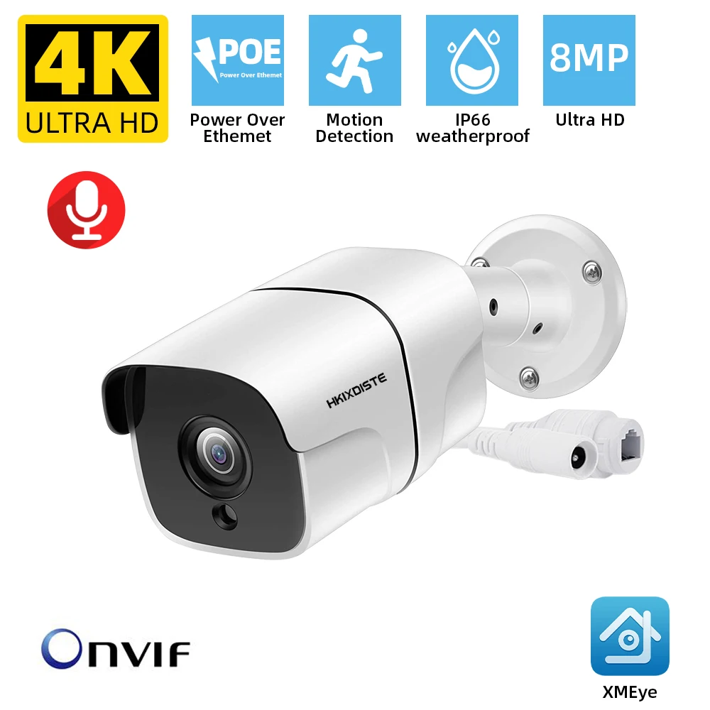 

Audio IP Camera 4K 8MP H.265 AI 5MP 2MP Outdoor Bullet CCTV ONVIF For POE NVR System Security Surveillance IR Metal Camera POE