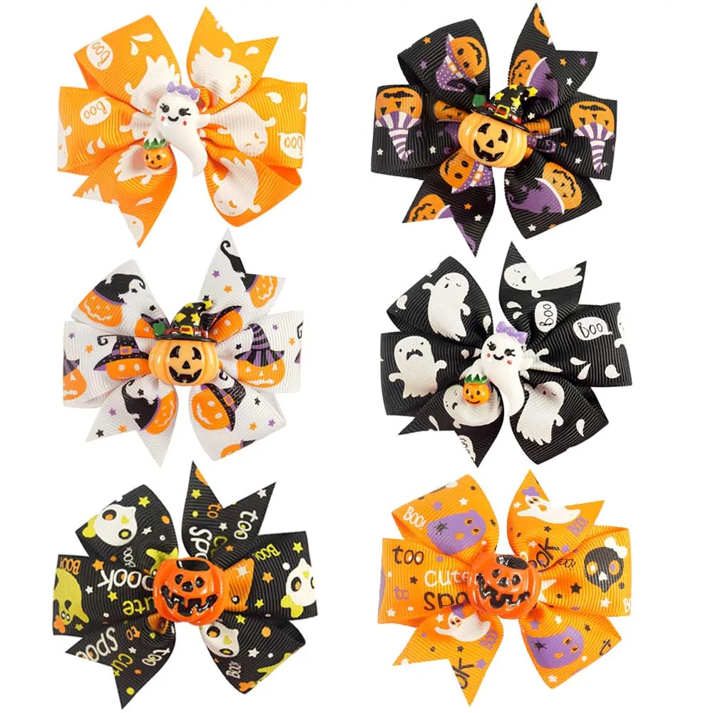 

Oaoleer Halloween JOJO Bows Hair Accessories Cartoon Ghost Spider Pumpkin Hair Clips For Girls Kids 24 Colors Party Hairgrips