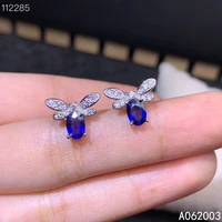 kjjeaxcmy fine jewelry 925 sterling silver inlaid natural sapphire female earrings ear studs trendy support detection