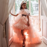 lovely ball gown flower girl dress for wedding party gown high low tulle kid birthday princess dresses first communion gowns