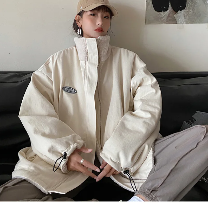 

wool Lambs coat female winter 2020 new han edition loose thickening both sides lambs wool coat cotton-padded jacket