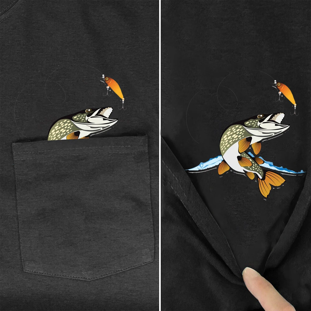 

CLOOCL Cotton T-Shirt Summer Pocket Bass Fishing Printed T-shirt Men for Women Shirts Tops Funny Cotton Black Tees Drop Shipping