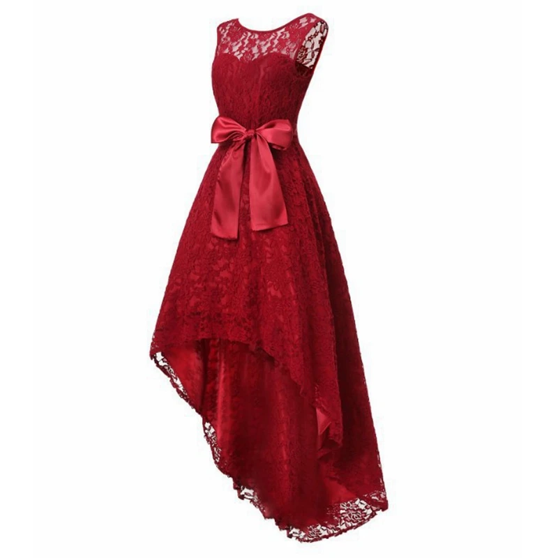 

WEPBEL Dress Summer Sleeveless O-Neck High Waist Hollow Out Irregular Dress Women's Casual Bow Lace Slim Fit Patchwork Dress