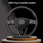 Черный чехол на руль из натуральной кожи для seat ibiza leon 5f mk3 2013-2019 ibiza 6j tarraco arona ateca