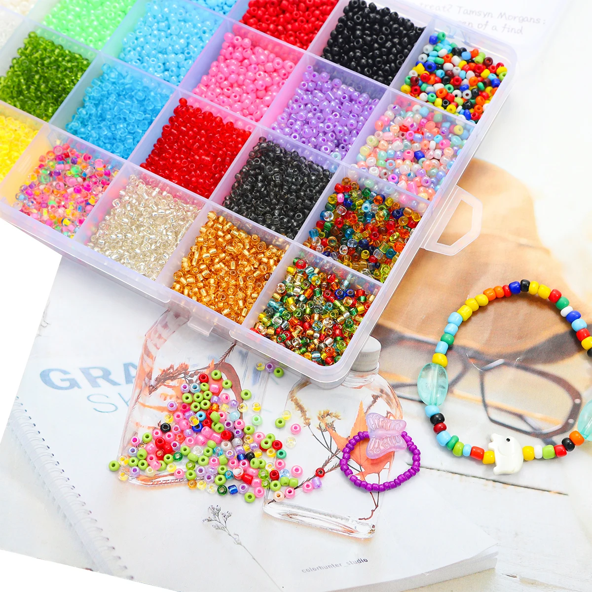 15g/Grid 24 Grids 2-3mm Seed Beads Box Set  from Cream Color to Silver Filling Series for Jewelry DIY Making Necklaces Bracelets