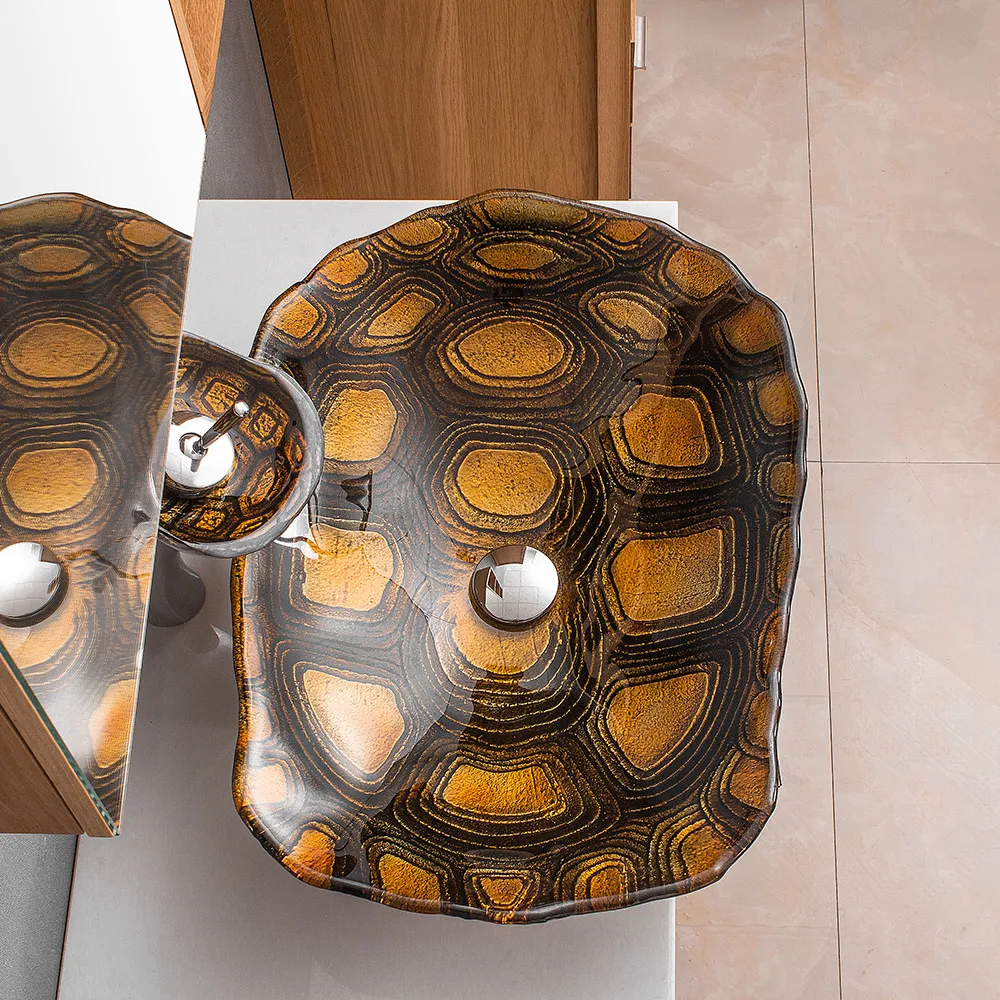 Смеситель для раковины в ванную комнату кран из закаленного стекла с рисунком