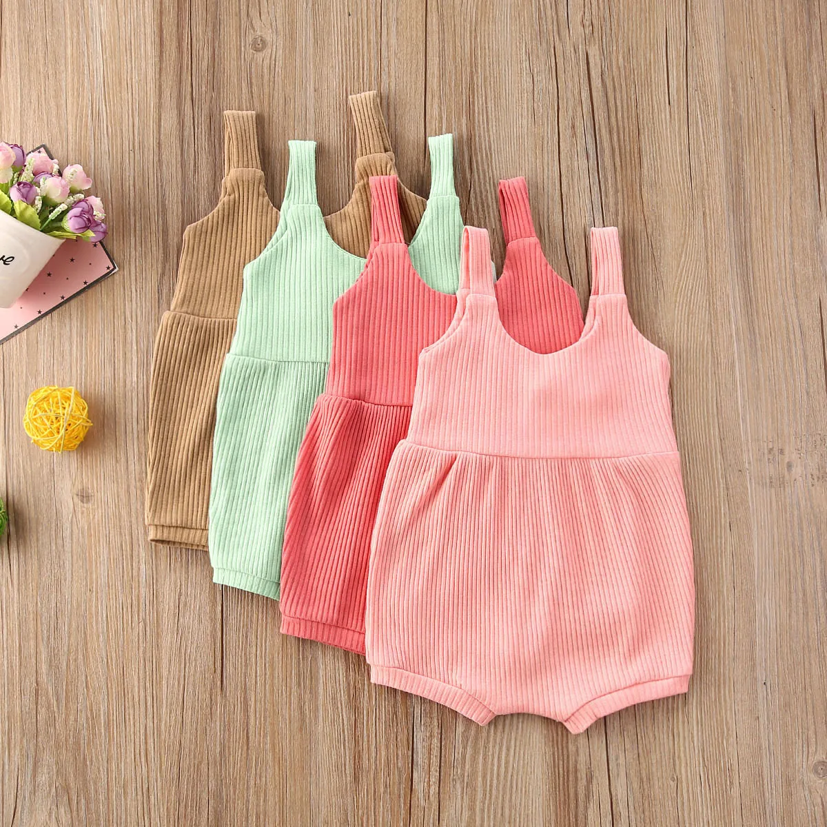 

0-24M Newborn Infant Baby Girls Rompers Top Solid Button Sleeveless Summer Baby Clothing Causal Jumpsuits