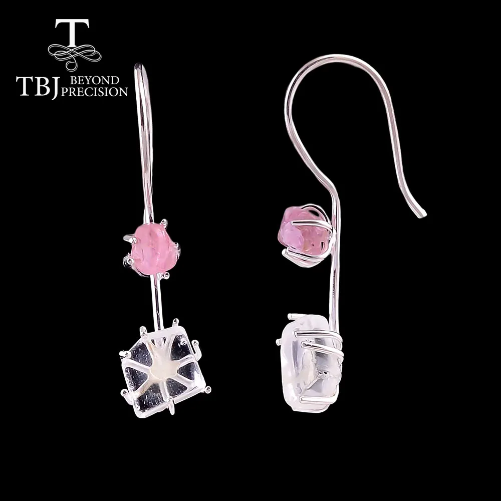 

New design natural gemstone Rough hook earring natural fancy color spinel white quartz fine handmade jewelry 925 sterling silver