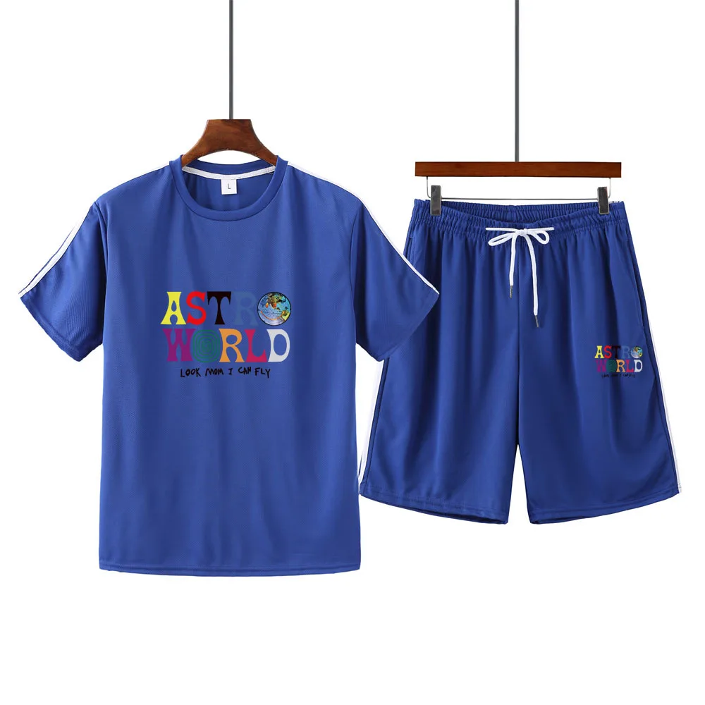 

Men's summer hot sale ASTROWORLD print round neck short sleeve + casual shorts sports running suit male MA08