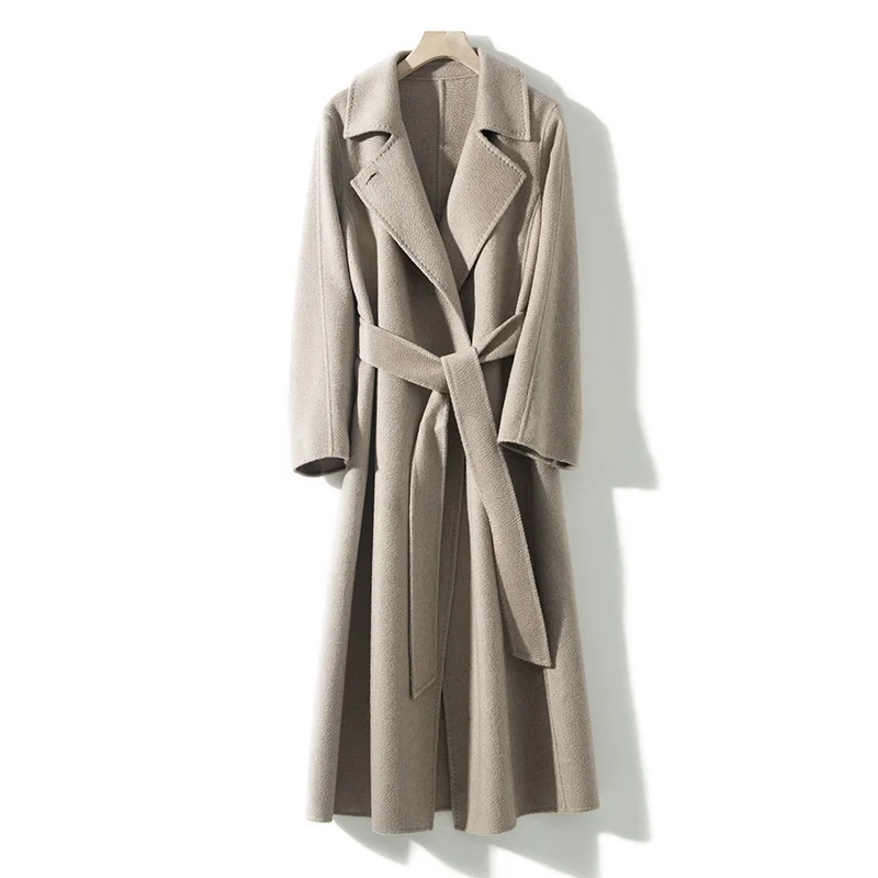 Женское пальто из чистого кашемира на шнуровке двустороннее кашемировое 3 цвета