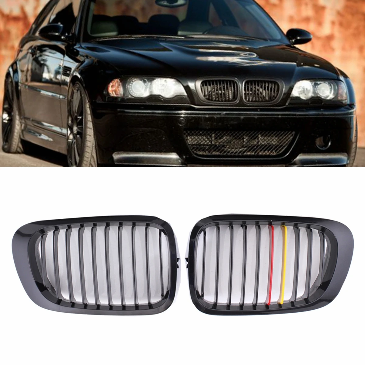 Пара хромированная Автомобильная Передняя решетка для BMW E46 325Ci 330Ci 3-ей серии M3 2