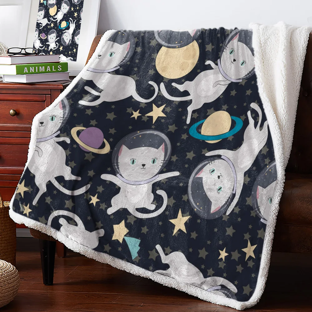 Котенок астронавт Космос планета мультфильм Кот галактика покрывало флисовое
