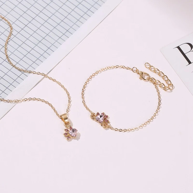 Women Fashion Bear Paw Cat Claw Jewelry Sets For Rose Gold Rings Stud Earrings Necklace Bracelet Wedding Gifts | Украшения и