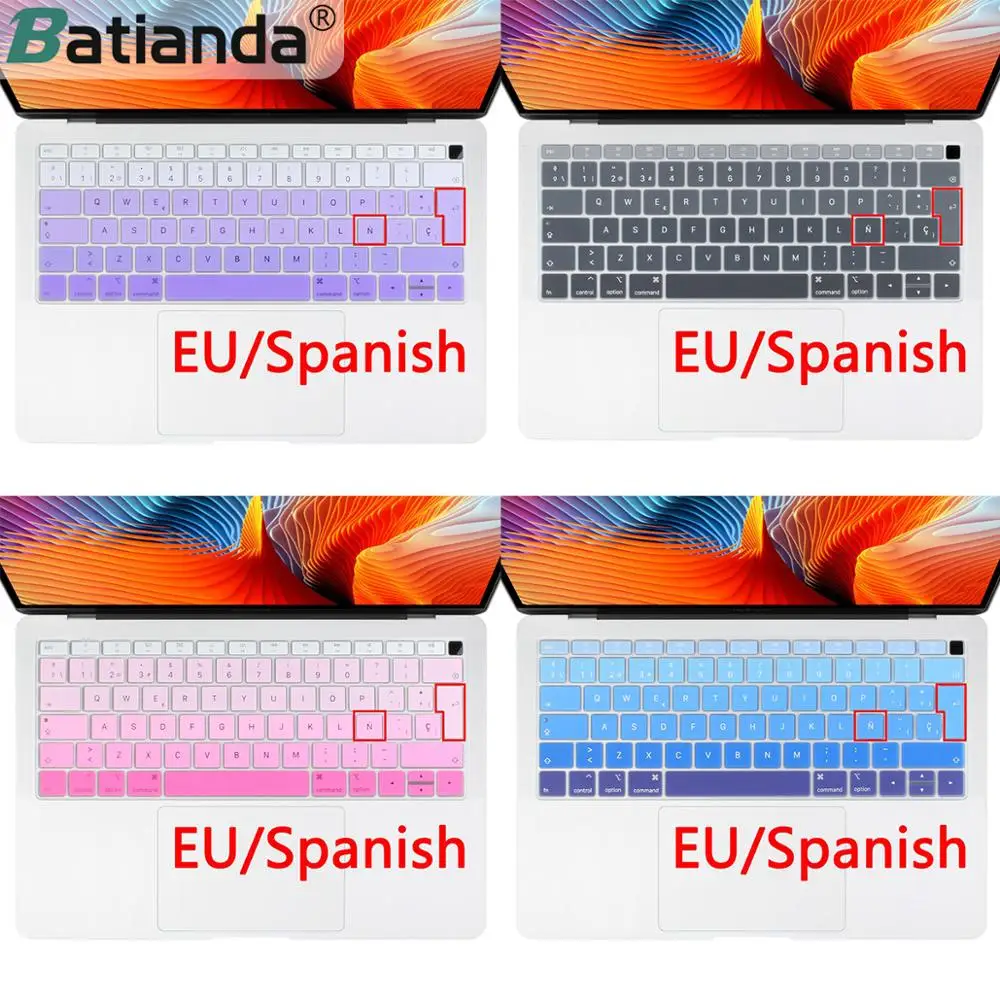 Чехол для клавиатуры с испанской евро-клавиатурой Macbook Air 13 2019 Пыленепроницаемая