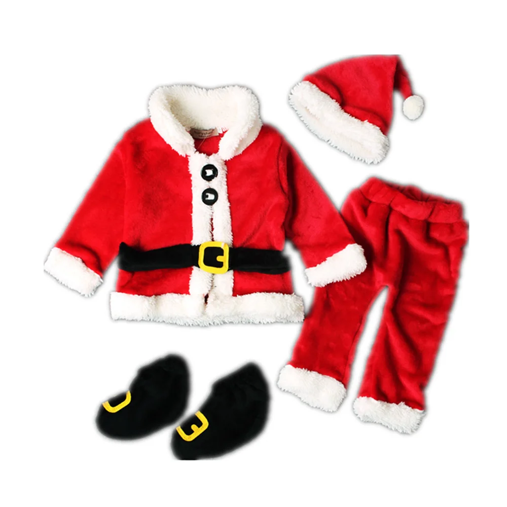 4 шт./комплект теплый флисовый костюм Санта-Клауса штаны шапка и обувь | Детская