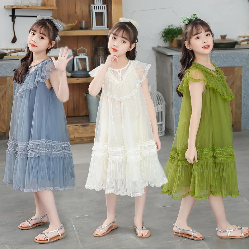 

Girls' dresses in summer, new fashion, big children's Korean fashion, children's clothing, gauze princess dress