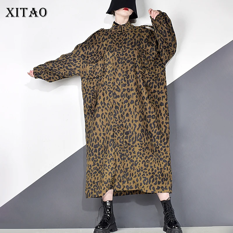 

XITAO Leopard Women Dress Fashion New Women Stand Collar 2020 Winter Small Fresh Casual Style Loose Elegant Dress ZY1644