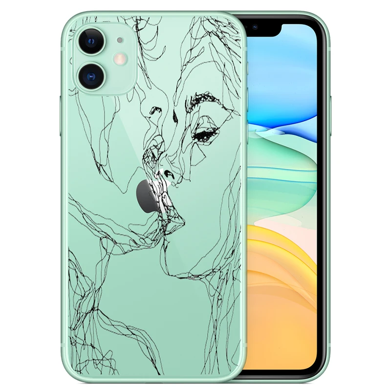 

Fashion Luxury Aesthetic Kiss Abstract Art Line Silicone Case For iPhone 6S 7 8Plus 11 12 Pro Max SE2020 XR XS MAX Phone Covers