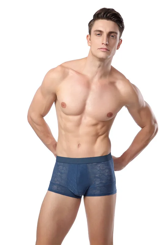 QT186-Dark blue IYUNYI, мужское нижнее белье, боксеры, шорты, ледяной шелк, прозрачные, дышащие трусы, U выпуклый мешочек, сексуальное бикини, мужские трусы, шорты - Цвет: QT186-Dark blue