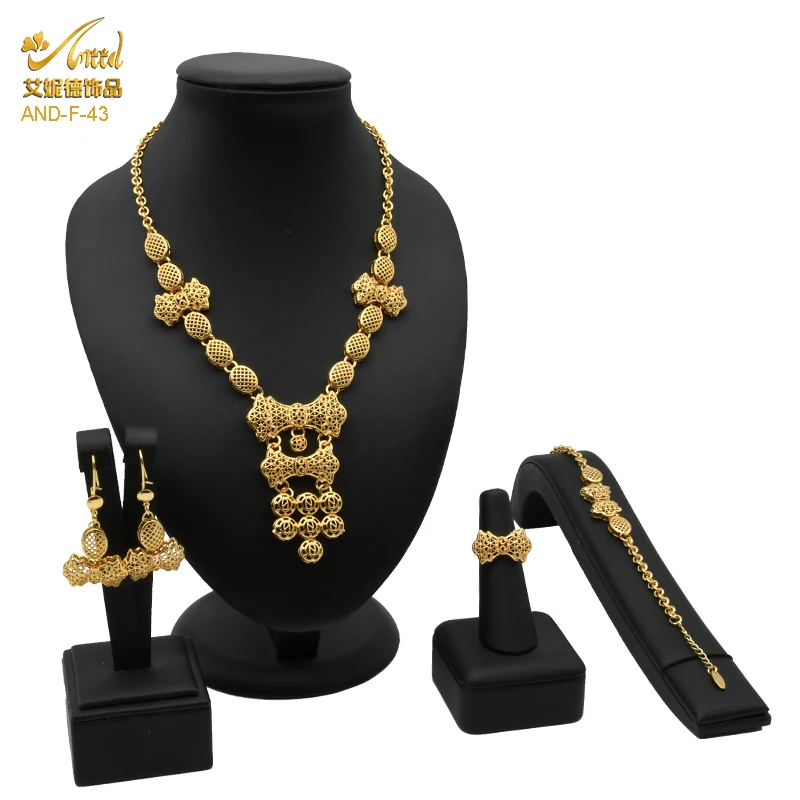 

ANIID Dubai Jewelry Sets For Women Luxury Necklace Earrings Bracelet Ring Sets African Gold Plated Wedding Jewellery Hawaiian