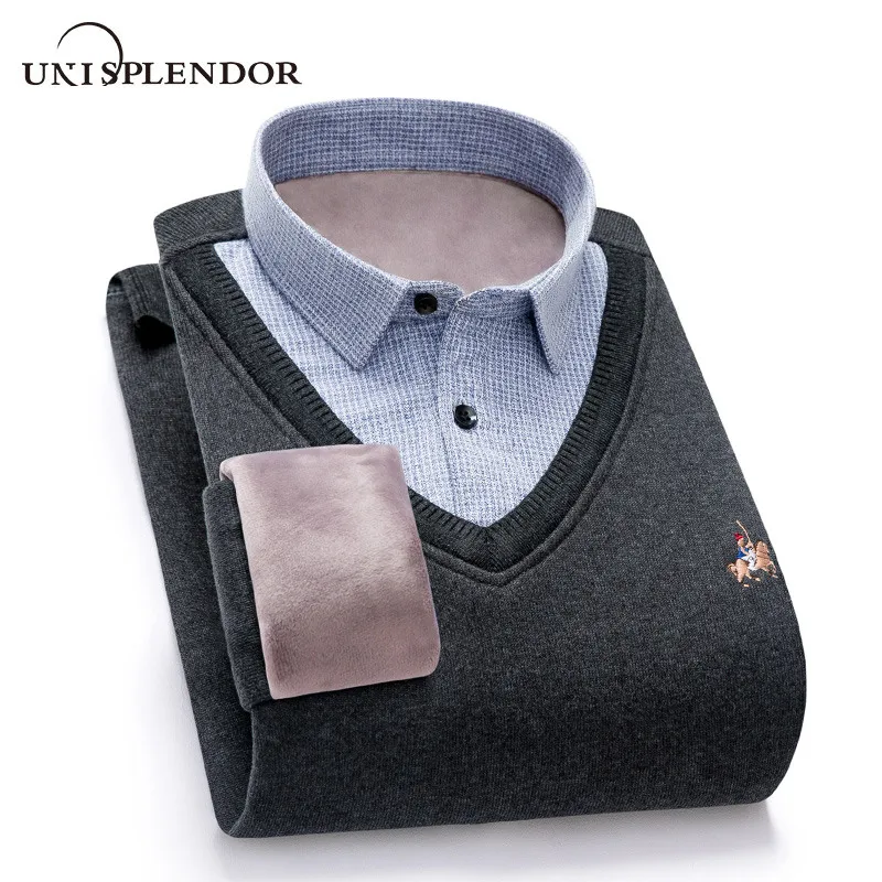 Warm Fake two pieces Men Shirt Winter New Fashion Man Dress Business Party Clothing Thicken Plus velvet YN10529 |