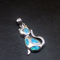 gemstonefactory jewelry big promotion 925 silver special blue opal cat shape women ladies gifts necklace pendant 20214530