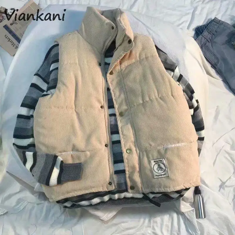 

Men Waistcoats Corduroy Plus Velvet Thicker Sleeveless Turn-down Collar Single Breasted Winter Thermal Korean Fashion Male Vests