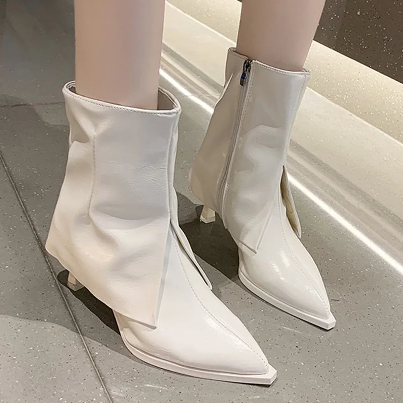Winter Modern Boots Women 2021 Fashion Pointed Toe Thin Heels Shoes  Autumn Female Zippers Shoes For Ladies Chelsea Boots