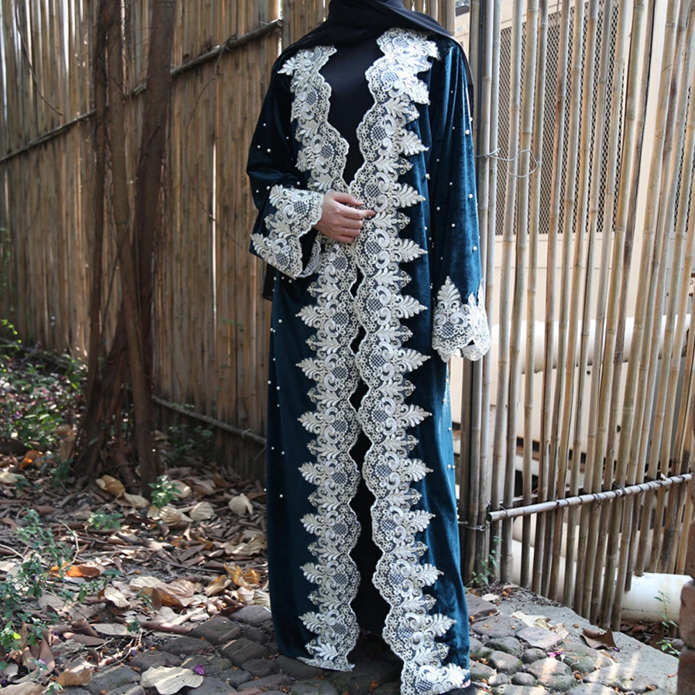 ИД женские бархатные абаи кимоно кардиган Дубайский хиджаб мусульманское платье