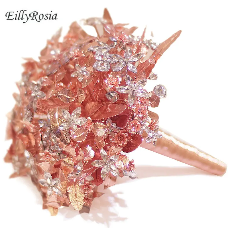 

Rose Gold Bridal Bouquet Holding Flowers Framework Crystal Rhinestones Wedding Bouquet Decoration Metal Bride Bouquet Design
