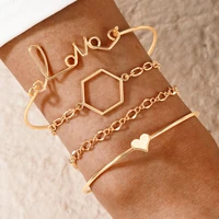 docona 4pcssets new trendy love heart gold bracelets for women charms hollow geomety alloy metal open bangle jewelry accessory