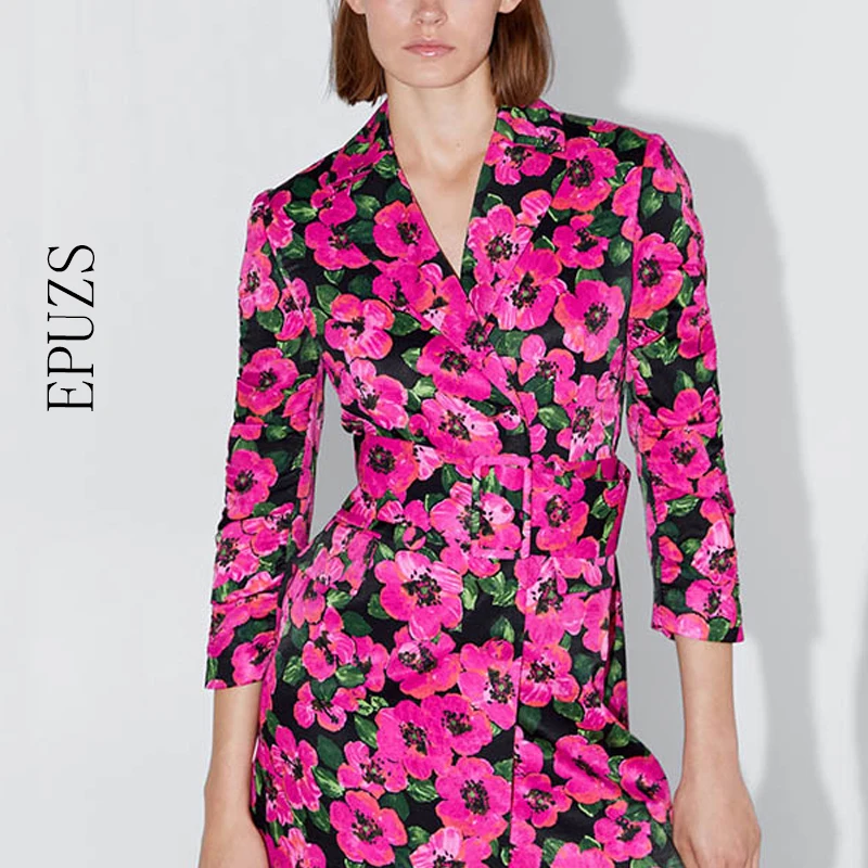 Женский винтажный блейзер с цветочным принтом Розовый Длинный в стиле бохо