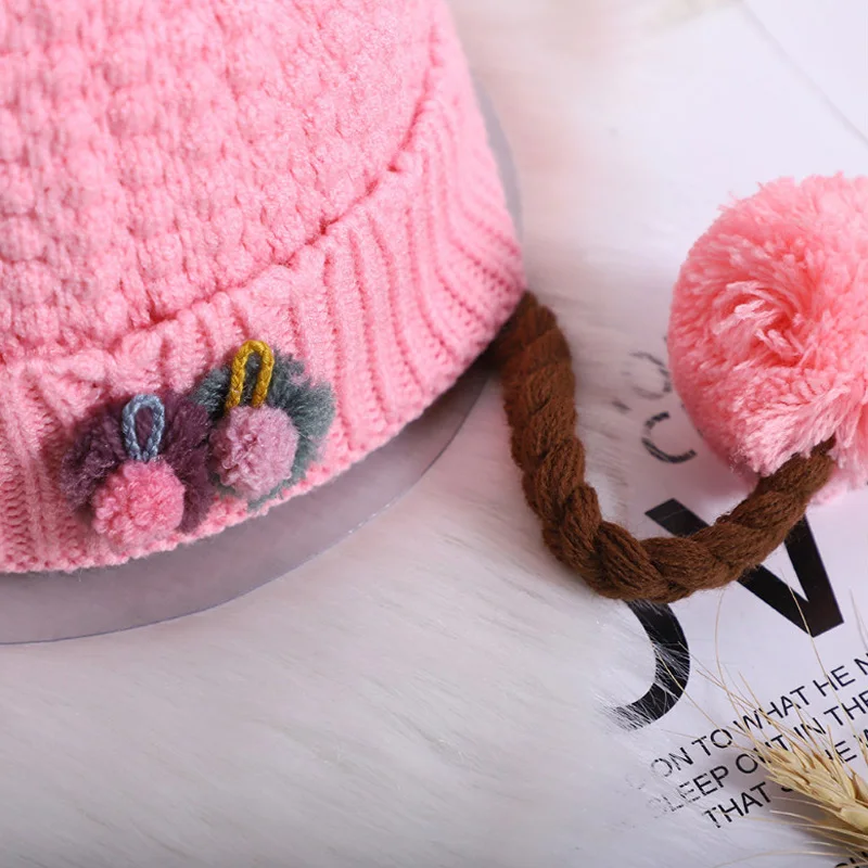 Шапка с помпоном для маленьких девочек зимняя шапка новорожденных 0-12 м вязаная