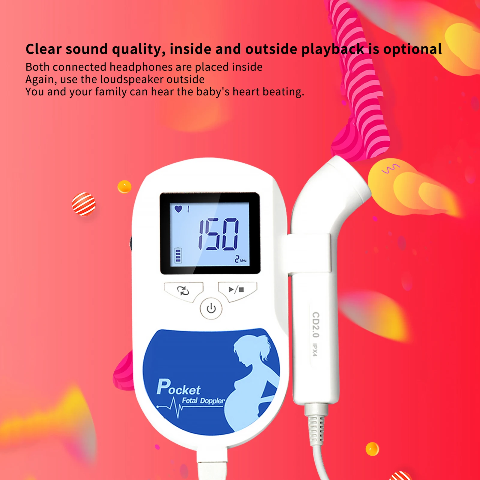 

Pregnant Heartbeat Monitor Fetal Doppler Ultrasound Fetus Detector Household Portable Sonar Doppler Detector For Pregnant Women