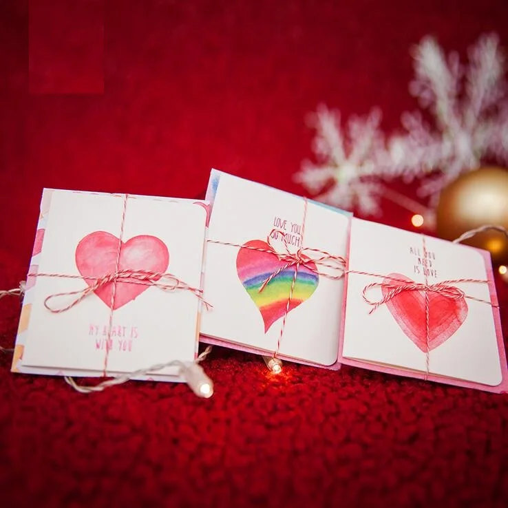 50 упаковок креативная открытка с сердцем мини набор конвертом веревочки DIY